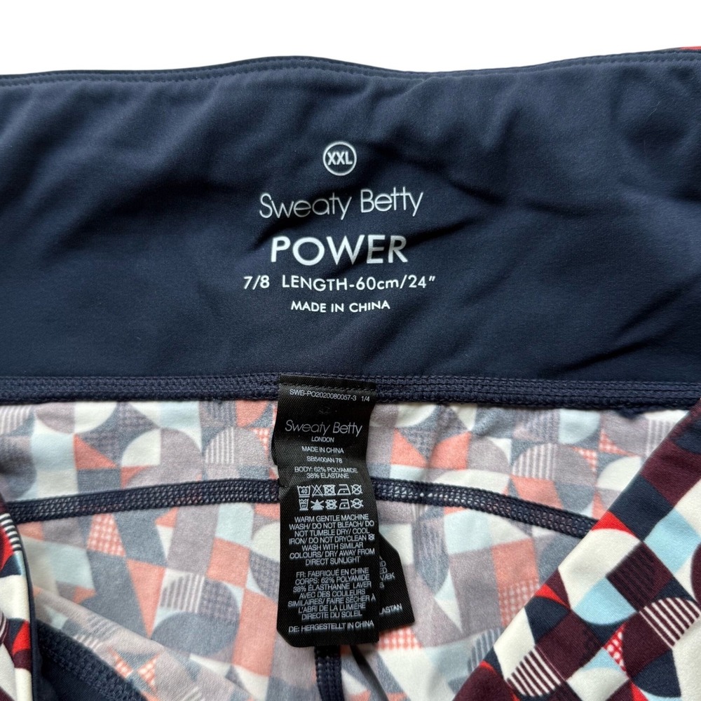 Sweaty Betty Power 7/8 Leggings XXL Red Navy Geometric Mosaic Print High Waist - Picture 5 of 5
